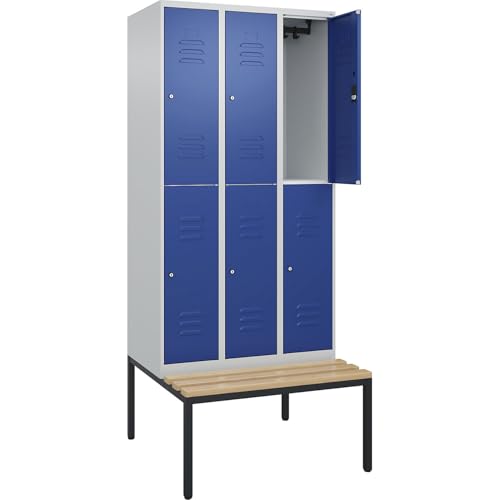 C+P | Doppelstock-Spind Classic Plus Sitzbank | 3 Abteile | lichtgrau/enzianblau | B 900 mm | Zylinderschloss | untergebaut | Buche-Hartholz C+P | Doppelstock-Spind Classic Plus Sitzbank | 3 Abteile | lichtgrau/enzianblau | B 900 mm | Zylinderschloss | untergebaut | Buche-Hartholz von C + P Möbelsysteme