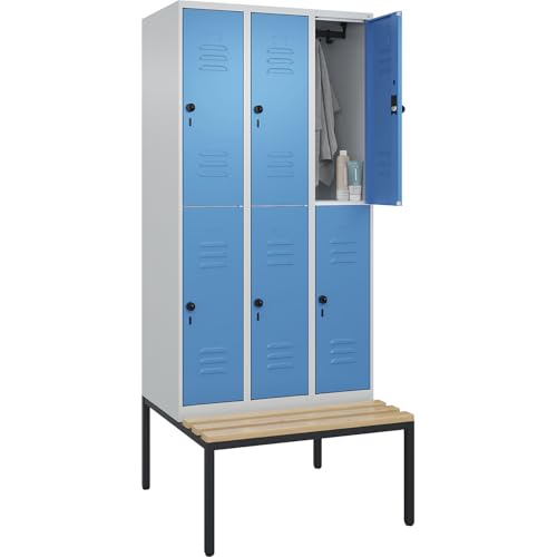 C+P | Doppelstock-Spind Classic Plus Sitzbank | 3 Abteile | lichtgrau/lichtblau | B 900 mm | Sicherheits-Drehriegel | untergebaut | Buche-Hartholz C+P | Doppelstock-Spind Classic Plus Sitzbank | 3 Abteile | lichtgrau/lichtblau | B 900 mm | Sicherheits-Drehriegel | untergebaut | Buche-Hartholz von C + P Möbelsysteme