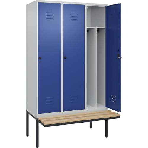 C + P Möbelsysteme C+P | Schwarz-Weiß-Spind Classic Plus Sitzbank | schmal | 3 Abteile | Trennwand verkürzt | lichtgrau/enzianblau | B 1200 mm | Sicherheits-Drehriegel | auskragend | Buche-Hartholz C + P Möbelsysteme C+P | Schwarz-Weiß-Spind Classic Plus Sitzbank | schmal | 3 Abteile | Trennwand verkürzt | lichtgrau/enzianblau | B 1200 mm | Sicherheits-Drehriegel | auskragend | Buche-Hartholz von C + P Möbelsysteme