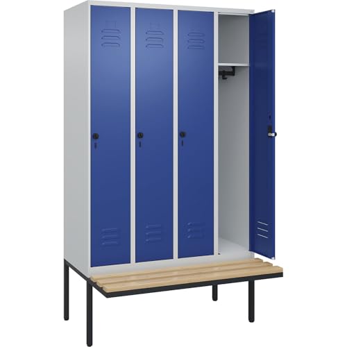 C + P Möbelsysteme C+P | Spind Classic Plus Sitzbank | 4 Abteile | lichtgrau/enzianblau | B 1200 mm | Sicherheits-Drehriegel | auskragend | Buche-Hartholz C + P Möbelsysteme C+P | Spind Classic Plus Sitzbank | 4 Abteile | lichtgrau/enzianblau | B 1200 mm | Sicherheits-Drehriegel | auskragend | Buche-Hartholz von C + P Möbelsysteme