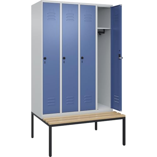 C + P Möbelsysteme C+P | Spind Classic Plus Sitzbank | 4 Abteile | lichtgrau/fernblau | B 1200 mm | Sicherheits-Drehriegel | untergebaut | Buche-Hartholz C + P Möbelsysteme C+P | Spind Classic Plus Sitzbank | 4 Abteile | lichtgrau/fernblau | B 1200 mm | Sicherheits-Drehriegel | untergebaut | Buche-Hartholz von C + P Möbelsysteme