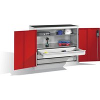 C+P Werkzeug-Beistellschrank mit Drehtüren, 2 Böden und 3 Schübe, H1000xB1200xT500mm Front Enzianblau Korpus Lichtgrau von C + P Möbelsysteme