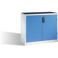 C+P Werkzeug-Beistellschrank mit Drehtüren, 2 Böden und 3 Schübe, H1000xB1200xT500mm Front Lichtblau Korpus Lichtgrau von C + P Möbelsysteme