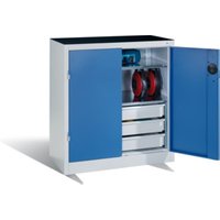 C+P Werkzeug-Beistellschrank mit Drehtüren, 2 Böden und 3 Schübe, H1000xB930xT500mm Front Lichtblau Korpus Lichtgrau von C + P Möbelsysteme