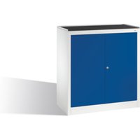 C+P Werkzeug-Beistellschrank mit Drehtüren, 2 Böden und Schublade, H1020xB940xT500mm Front Enzianblau Korpus Lichtgrau von C + P Möbelsysteme