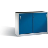 C+P Werkzeug-Beistellschrank mit Schiebetüren, innen 2 x 1 Boden, H1000xB1600xT400mm Front Enzianblau Korpus Lichtgrau von C + P Möbelsysteme