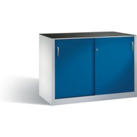 C+P Werkzeug-Beistellschrank mit Schiebetüren, innen 2 x 1 Boden, H1000xB1600xT600mm Front Enzianblau Korpus Lichtgrau von C + P Möbelsysteme