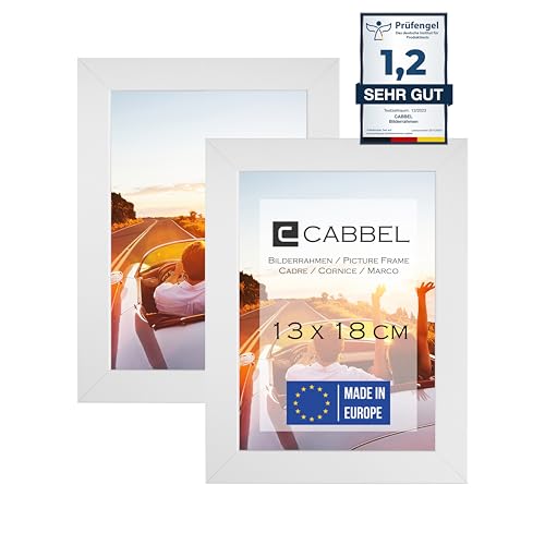 CABBEL Doppelpack (2er Set) Bilderrahmen 13x18 cm, Weiß, stabiles MDF-Holz Rahmen, bruchsicherem Plexi-Glas, zum Aufhängen & Aufstellen, ideal für Fotos/Bilder/Collage von CABBEL