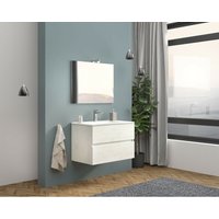 Badezimmer Badmöbel 80 cm Lisbona aus Weiß-Eiche holz mit waschtisch und spiegel mit spiegel und led Lampe - Eiche Weiß von CAESAROO