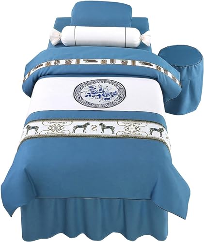 CAFIEDR Massagetisch-Bettbezug mit Loch, Kosmetiktisch-Bettbezug, Vier Sets mit Vier Jahreszeiten-Universal-Kosmetiktisch-Bettbezug, Maßgeschneiderter Massage-Shampoo-Bettbezug (Blau 60 * 180 cm) von CAFIEDR