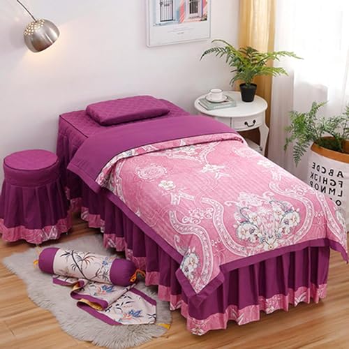 CAFIEDR Massagetisch-Bettbezug mit Loch, Kosmetiktischbezug, vierteiliges Set, einfacher Kosmetiktisch-Spezial-Massagetischbezug (lila, 70 x 185 cm) von CAFIEDR