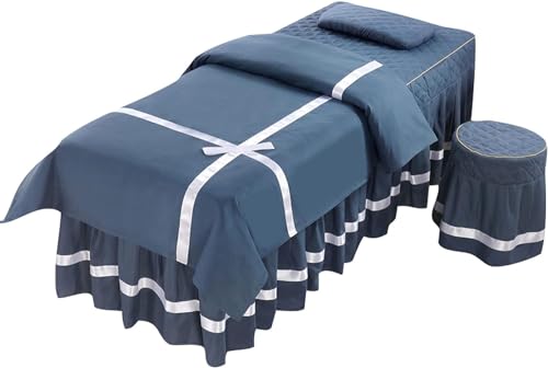 CAFIEDR Massagetisch-Bettbezug mit Loch, hochwertiger Kosmetiktischbezug, vierteiliger Massage- und Physiotherapie-Waschtischbezug, einfacher Kosmetiktisch-Spezialbezug (blau, 70 x 185 cm) von CAFIEDR