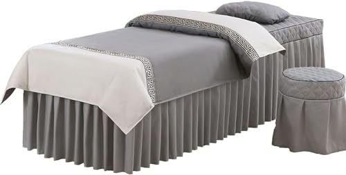 CAFIEDR Massagetisch-Bettbezug mit Loch, vierteiliger, einfacher, Kontinentaler Massagetischbezug aus Baumwolle, verdickter Massagetischbezug (grau, 60 x 180 cm) von CAFIEDR