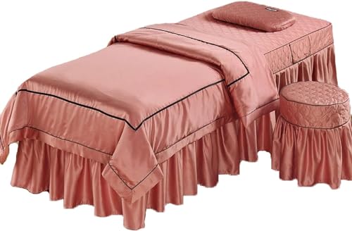 CAFIEDR Massagetisch-Bettbezug mit Loch, vierteiliger Kosmetiktischbezug aus einfacher Baumwolle, hochwertige Massageliege, Einzelhaut, vierteiliges Kosmetiktisch-Set (Jujube-Rot, 70 x 185 cm) von CAFIEDR
