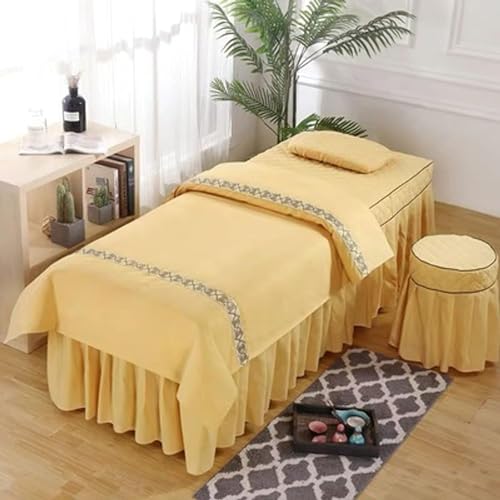 CAFIEDR Massagetisch-Bettbezug mit Loch, vierteiliger weißer Kosmetiktischbezug für Massage- und Physiotherapie-Waschtische, einfarbiger Bettüberzug (gelb, 70 x 185 cm) von CAFIEDR