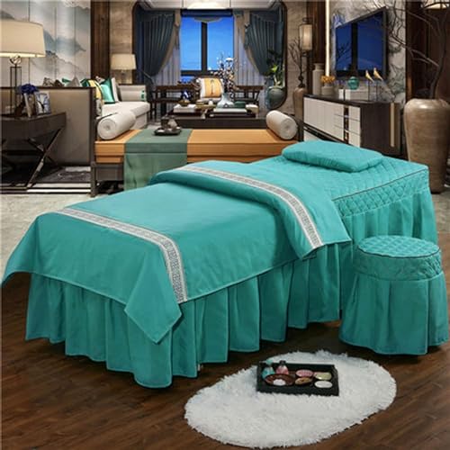 Massagetisch-Bettbezug mit Loch, einfarbiger Kosmetiktischbezug, 4-teiliges Set aus hochwertiger reiner Baumwolle, Kosmetiktisch-Massage-, Physiotherapie- und Shampoo-Bettbezug (Grün, 60 x 180 cm) von CAFIEDR