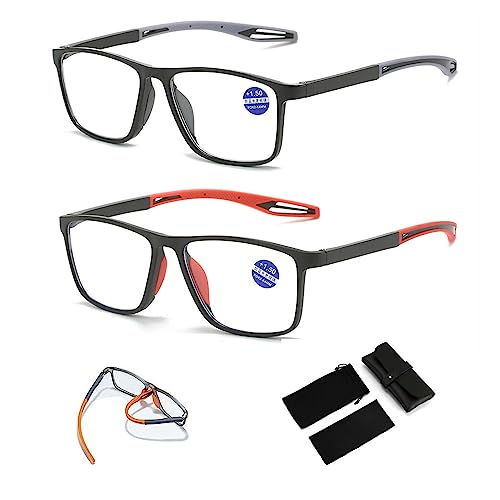 Men's Sports Ultra-Light Anti-Blue Light Presbyopic Glasses, Cycling Dual Focus Reading Glasses Portable Ultra-Light Readers. (1 x, Black+Orange) von CAKERS