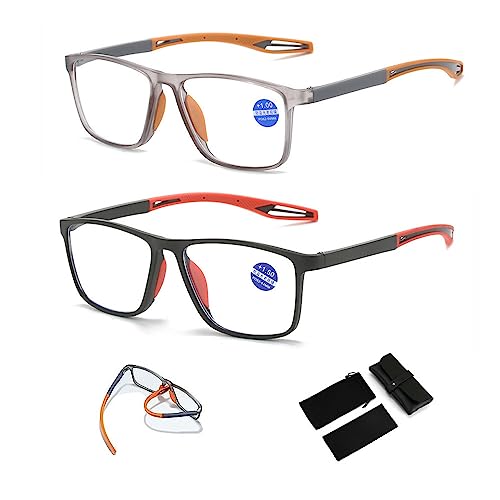 Men's Sports Ultra-Light Anti-Blue Light Presbyopic Glasses, Cycling Dual Focus Reading Glasses Portable Ultra-Light Readers. (1.5 x, Red+Orange) von CAKERS