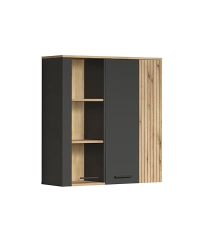 trendteam smart living - Hängevitrine Hängeschrank - Wohnzimmer - Esteban - Aufbaumaß (BxHxT) 90 x 99 x 34 cm - Farbe Anthrazit mit Coast Evoke Eiche - Rillenoptik - 231253184 von trendteam smart living