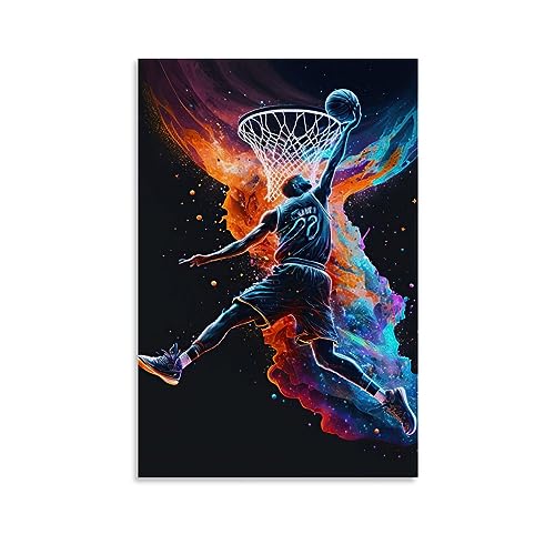 Buntes Basketball-Poster, dekoratives Gemälde, Leinwand-Wandposter und Kunstdruck, modernes Familienschlafzimmer-Dekor-Poster, 60 x 90 cm von CALMR