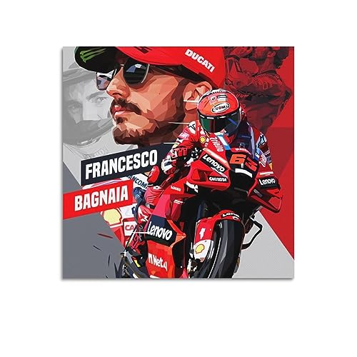 Francesco Bagnaia Low Poly-Poster, dekoratives Gemälde, Leinwand-Wandposter und Kunstdruck, modernes Familienschlafzimmer-Dekor-Poster, 60 x 60 cm von CALMR