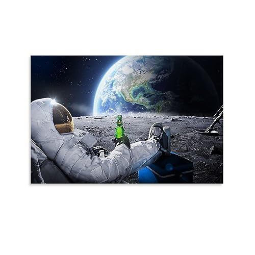 Lustiger Astronaut mit Bier, dekoratives Gemälde, Leinwand-Wandposter und Kunstdruck, modernes Familienschlafzimmer-Dekor-Poster, 60 x 90 cm von CALMR