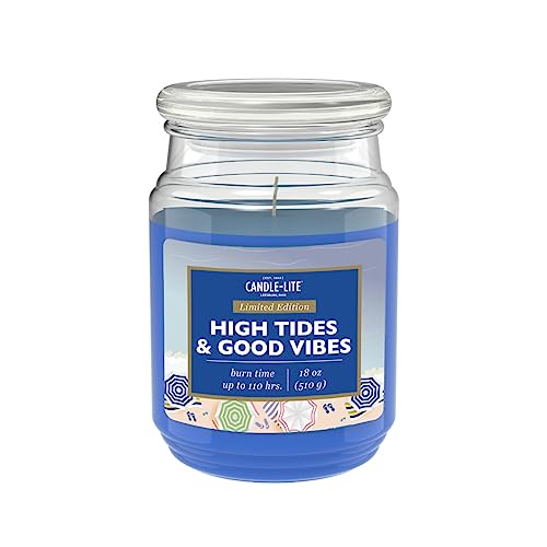 Candle-Lite Duftkerze im Glas mit Deckel | High Tides & Good Vibes | DuftkerzeFrisch | Kerzen lange Brenndauer (bis 110h) | Kerzen Blau | Duftkerze Groß (510g) von CANDLE-LITE