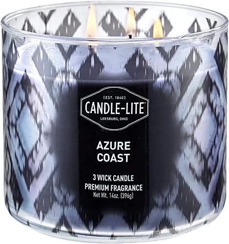 Candle Lite Duftkerze im Glas mit Deckel | Azure Coast | Duftkerze Meeresbrise | Kerze 3 Docht | Kerzen lange Brenndauer bis zu 45 Stunden | Kerze Groß (396g) von CANDLE-LITE