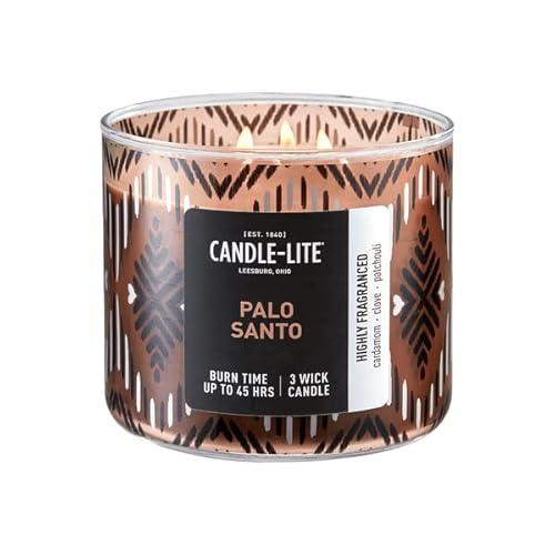 Candle Lite Duftkerze im Glas mit Deckel | Palo Santo | Duftkerze Holzig | Kerze 3 Docht | Kerzen lange Brenndauer bis zu 45 Stunden | Kerze Groß (396g) von CANDLE-LITE