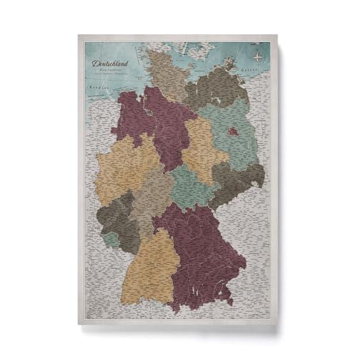 CANVASCALE Canvas Deutschlandkarte mit Pinnwand Kork zum Pinnen der Reiseziele - Wanddeko für Jeden Raum - Hochwertige Leinwand Bilder mit Deutschlandkarte (70x50 cm, Muster 11) von CANVASCALE