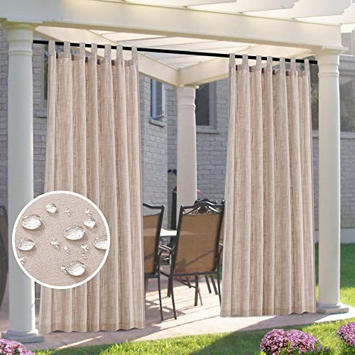 Outdoor Vorhänge Wasserdicht Dicke Leinenvorhänge Outdoor Divider Privatsphäre Hinzugefügt Lichtfilterung Porch Dekor Mit Abnehmbarem Selbstklebendem Tab-Top (132 x 213 cm,Leinen) von CANYUE