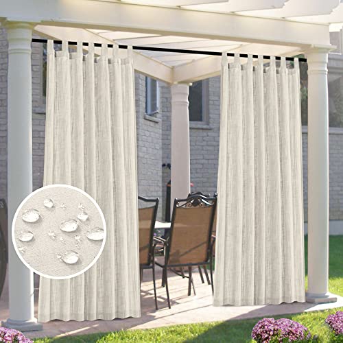 Outdoor Vorhänge Wasserdicht Dicke Leinenvorhänge Outdoor Divider Privatsphäre Hinzugefügt Lichtfilterung Porch Dekor Mit Abnehmbarem Selbstklebendem Tab-Top (132 x 241 cm,Elfenbein) von CANYUE