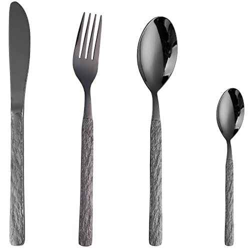 CAOPAOTI Besteck Set Schwarz, Edelstahl Besteckset 6 Personen, Essbesteck Sets mit Messer Gabel Löffel 24-teilig, Spülmaschinenfest von CAOPAOTI