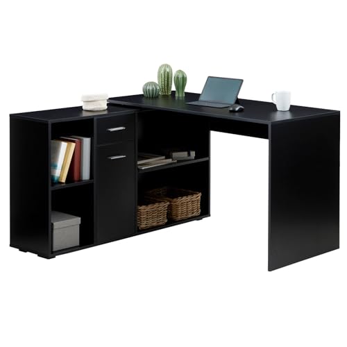 CARO-Möbel Eckschreibtisch Diego Bürotisch Arbeitstisch mit Regal, 120 x 75 x 122 cm in schwarz, 1 Schublade, 4 Fächer Verschiedene Aufbaumöglichkeiten von CARO-Möbel