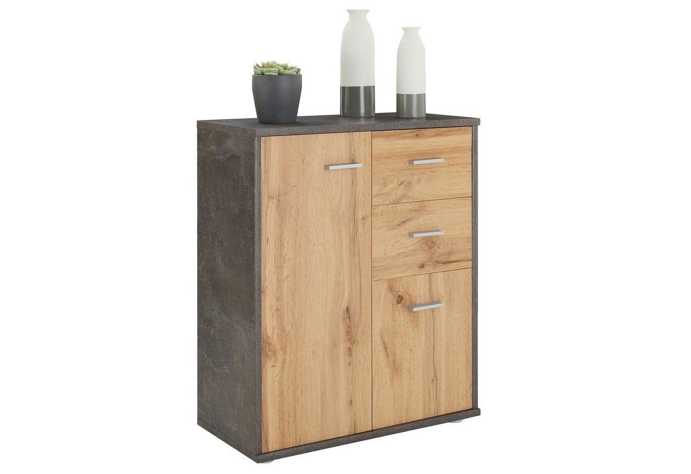 CARO-Möbel Highboard LOCARNO, Kommode Sideboard Anrichte Beistell 2 Türen Schubladen Beton dunkel/Wo von CARO-Möbel