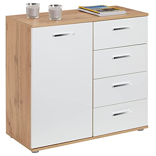 CARO-Möbel Kommode Sideboard Schrank Chicago in Wotan Eiche/weiß, mit 1 Tür und 4 Schubladen Highboard von CARO-Möbel