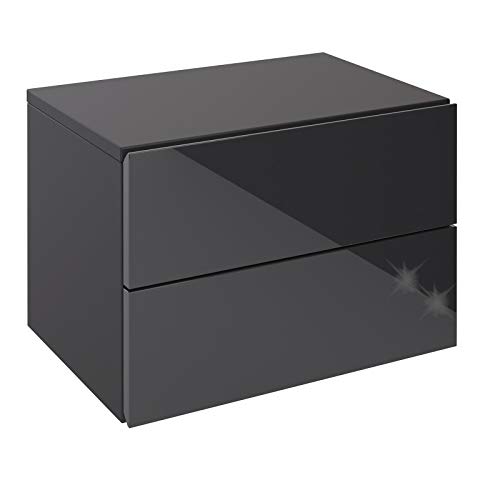 CARO-Möbel Nachtkommode mit 2 Schubladen, Nachttisch Nachtschrank hängend Wandregal in Hochglanz schwarz von CARO-Möbel