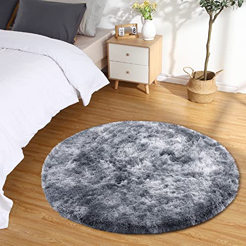 CAROMIO Runder Hochflor-Teppich für Schlafzimmer Wohnzimmer Kinderzimmer Zuhause Dekorativer Rutschfester Flauschiger Pelzteppich Bequemer Kinderzimmer Akzent Bodenteppich, Dunkelgrau 120 x 120 cm von CAROMIO