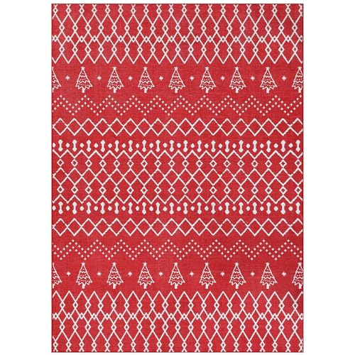 CAROMIO Runder Weihnachtsteppich für Schlafzimmer, Maschinenwaschbar Innenteppich Weihnachtsbaum Schneeflocke Dekorativer Wohnzimmerteppich, 120 x 120 cm von CAROMIO