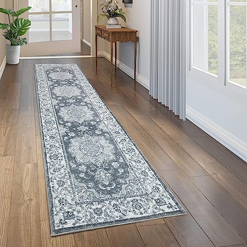 CAROMIO Vintage Runner Rug, Stain & Water Resistant Non-Shedding Distressed Floral Area Rug for Hallway Bedroom Living Room Kitchen, Washable Vintage Look Carpet 60 x 230 cm, Rot von CAROMIO