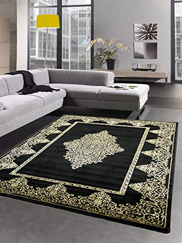 CARPETIA Teppich Wohnzimmer Kurzflor Teppich Ornamente schwarz Gold Größe 200 x 290 cm von CARPETIA