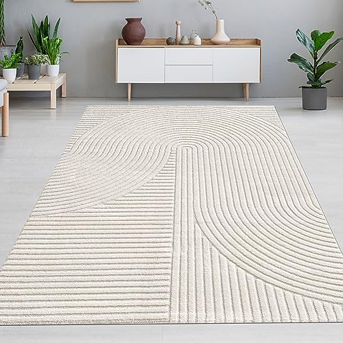 CARPETIA Teppich Wohnzimmer Schlafzimmer Designerteppich Hoch-Tief / 3D Effekt modern abstrakt weich Kurzflor groß XXL Boho Creme 240 x 340 cm von CARPETIA