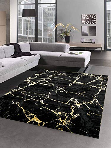 CARPETIA Teppich modern Wohnzimmerteppich Marmor Optik schwarz Gold Größe 200 x 290 cm von CARPETIA