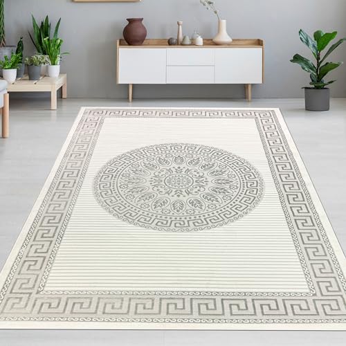 CARPETIA Wohnzimmer-Teppich Esszimmer groß XXL modern edel elegant riesig glänzend Kurzflor Designerteppich Creme grau 240x340 cm von CARPETIA