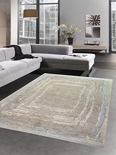 CARPETIA Wollteppich Luxus Designerteppich Teppich abstrakt mit Naturfasern beige grau Größe 160x230 cm von CARPETIA