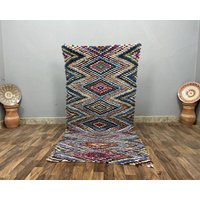 3x7 Ft, Schachbrett Läufer, Boho Teppich, Azilal Teppich Berber Bodenteppich von CARPETSABDELHADI