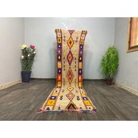 Wollteppich Läufer Für Treppen, Handgefertigter Teppich Wohnzimmer - Boho Handarbeit Vintage Multicolor Für Schlafzimmer 82x326 cm von CARPETSABDELHADI