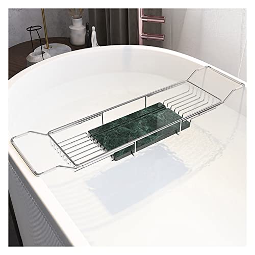 CARYZ Badewannen-Aufbewahrungsregal, ausziehbare Badewannen-Tablettregale aus Edelstahl mit Marmor-Schneidebrett, passend für die meisten freistehenden Badewannen von CARYZ