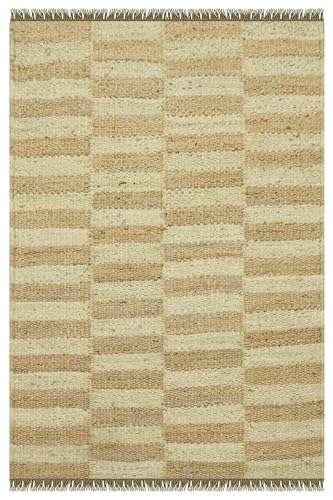 CASAVANI Handgewebter Teppich mit indischer Textur, 5,8 x 50,8 cm, Kelim-Teppich, Läufer, Teppich, handgefertigt, Boho-Teppich, geometrisches Muster, Beige/Braun, Flachgewebe, für drinnen und draußen, von CASAVANI