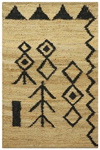 CASAVANI Handgewebter Teppich mit indischer Textur, 7 Kelim-Teppich, quadratischer Teppich, handgefertigt, Boho-Teppich, geometrisches Muster, Beige, Schwarz, Flachgewebe, für Innen- und Außenbereich, von CASAVANI